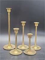 Set of 5 Graduated Brass Candlestick Holders