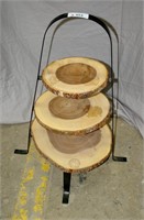 Wood Log Cuts Pie Stand 28"h