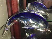 CLEAR TO BLUE ART GLASS DOLPHIN