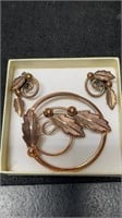 Vintage Signed Copper Bell Brooch & Earring Set Br