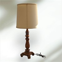 Wooden Carved Table Lamp w Brass detailing