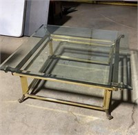 40x40x16.5 Glass Top Coffee Table Brass Tone