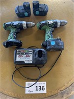 Hitachi Drills, Batteries & Charger (Lot of 5)
