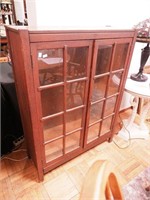 Mission style two-door oak bookcase, 36" long x