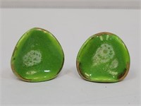 Rare & Unique Ceramic Screw On Earrings Green
