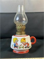 6-1/2'' Porcelain Oil Lamp - Boy & Girl Motif