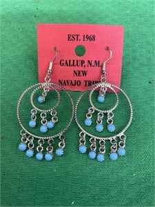 Silver and turquoise earrings from the Navajo