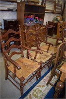 Five Antique Ladder Back Dining Chairs w/ Woven