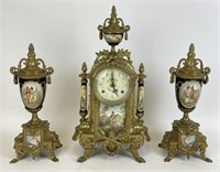 Antique French Style Mantel Clock Set- Signed