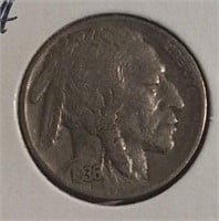 1936 US 5 Cent Indian Head Buffalo Nickel