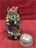 Marbles in Blue Quart Ball Mason Jar with Lid,
