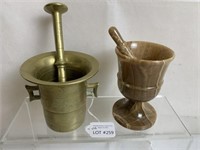 Two Mortar and Pestles, Brass and Marble