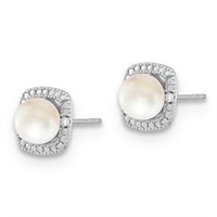 Silver Pearl and Diamond Button Earrings