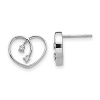Silver Rhodium-plated Diamond Heart Earrings