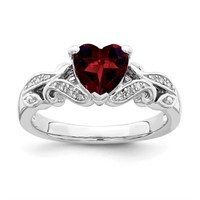 Sterling Rhodium-plated Diamond and Garnet Ring