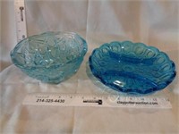 2 Vintage Blue Glass Dishes