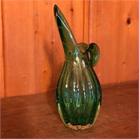 Green Art Glass Pitcher Vase