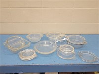 MISC GLASS DISHES & LIDS MOST PYRES 18 PIECES