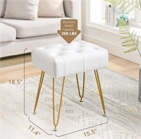 15'' WHITE LEATHER VANITY STOOL