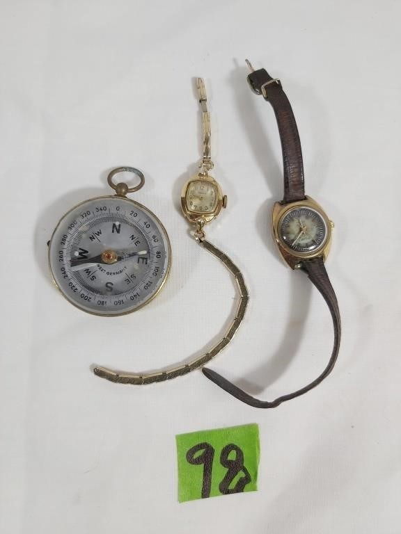 2 Timex wrist watches & Compass