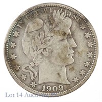1909 Silver Barber Half Dollar (EF?)