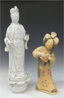 (2)  BLANC DE CHINE GUANYIN & TANG STYLE FIGURE