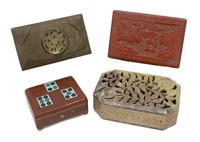 (4) CHINESE TABLE BOXES, STONE,CLOISONNE, CINNABAR