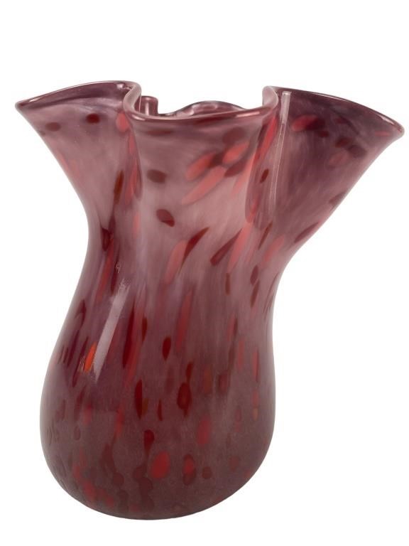 MCM Handblown Red Dot Ruffle Vase