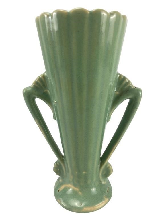 Art Deco McCoy Green Double Handled Vase