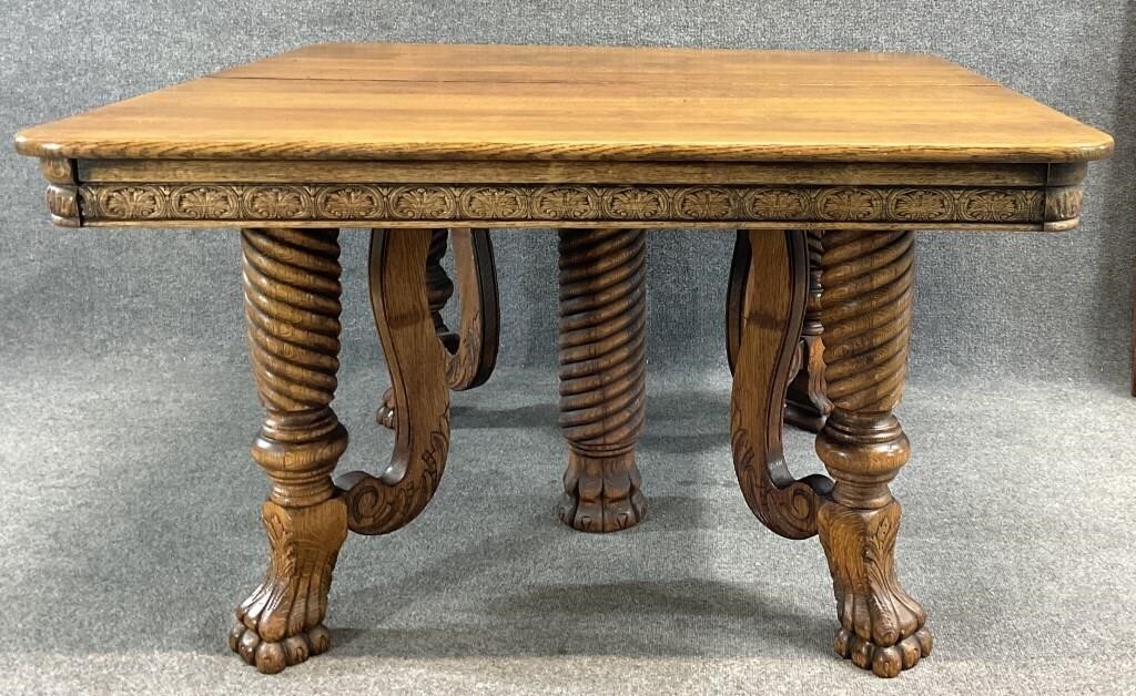 Antique Oak Paw Foot Dining Table
