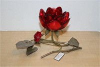 BRAND NEW GLASS RED ROSE CANDLE HOLDER W/BOX