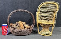 Wicker Doll Chair & Wicker Basket- Lot