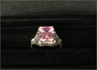 3ct Pink Sapphire Art Deco Peacock Silver Ring