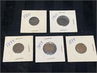 BUNDLE of 5 Indian Head Pennies 1900 & 1899