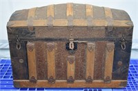 Antique Humpback Steamer Trunk With Wood Slats