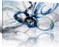 KLAKLA Blue & White Abstract Wall Art  48x24