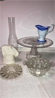 Missouri mule cup,eapg cake stand, tall lamp