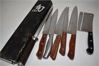Assorted Chef Knives and Sharpener