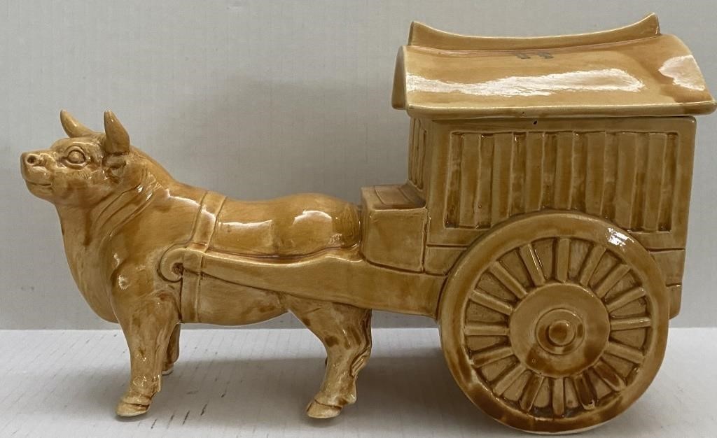 VINTAGE JAPAN COW WITH CART CANDY DISH