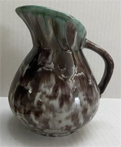VINTAGE FOREIGN GREEN BROWN MARBLED PITCHER