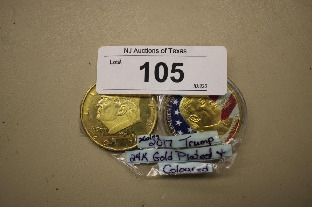 2PC GOLD PLATED TRUMP COINS