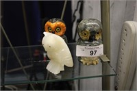 SET OF 3 MARBLE OWLS