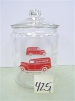 Gordon's Glass Snack Jar w/ Truck Logo & Lid