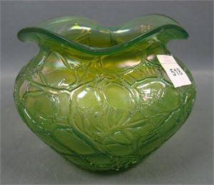 Kraik Green Crackle Art Glass Ruffled Vase