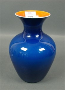Imperial Blue Lead Luster Vase W/ Orange Throat
