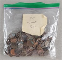 154ct Assorted Wheat Pennies Poor Condition