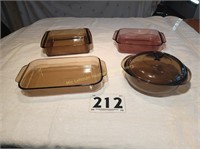 Pyrex Baking Pans--3 Brown and 1 Purple
