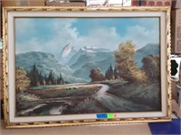 Oil On Canvas Landscape Mountain Signed Framed