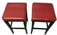 Pair of Red Leather Bar Stools