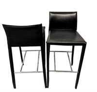 2 Black Leather Bar Stools